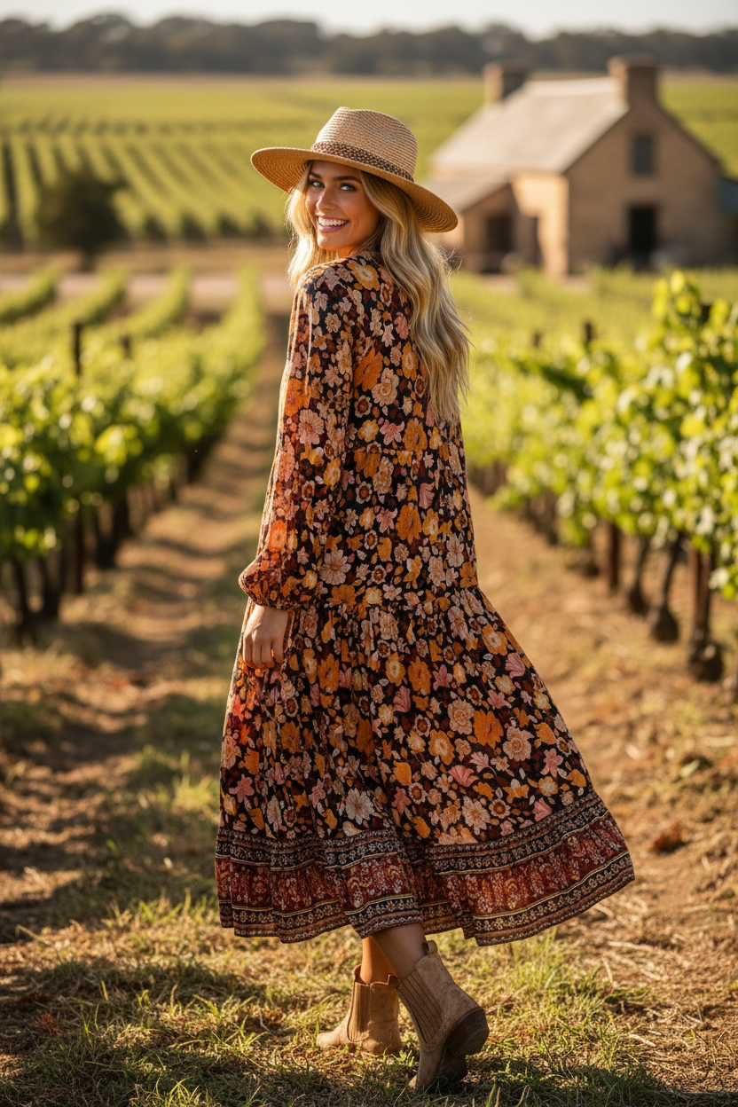Shareen Collections Floral Bohemian Maxi Dress Size 6 - Preowned