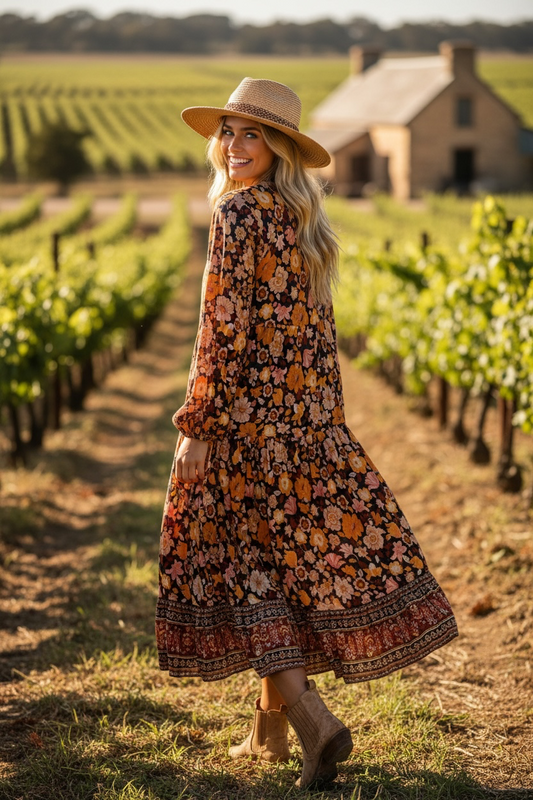 Shareen Collections Floral Bohemian Maxi Dress Size 6 - Preowned