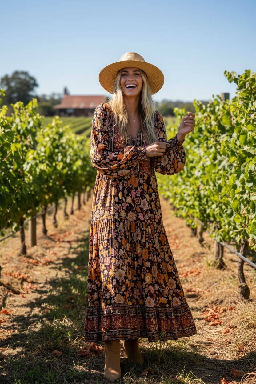 Shareen Collections Floral Bohemian Maxi Dress Size 6 - Preowned